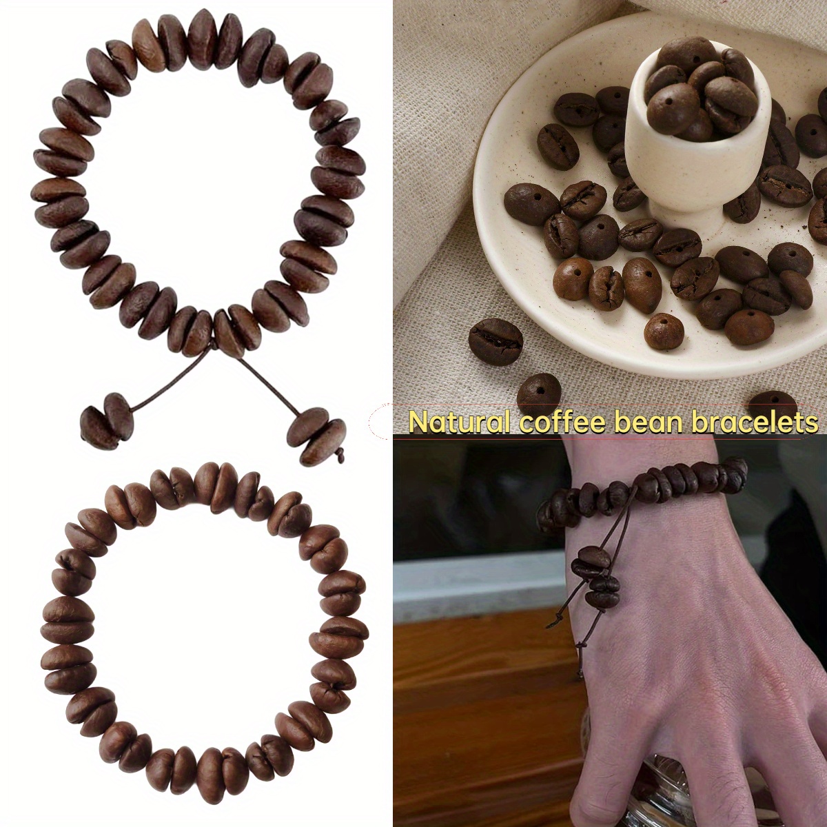 

Aromatic Natural Coffee Bean Elastic Bracelet - Vintage Simple Style All-season Accessory For Coffee Lovers - Unique Creative Versatile Beaded Wristband For Daily Wear & Gifting