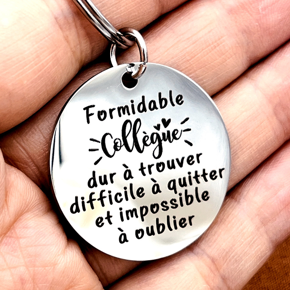 

Porte-clés d'appréciation pour collègue - Cadeau simple en acier inoxydable gravé avec un français pour les adieux, les anniversaires et Noël - Accessoire d'hommage formidable à un collègue