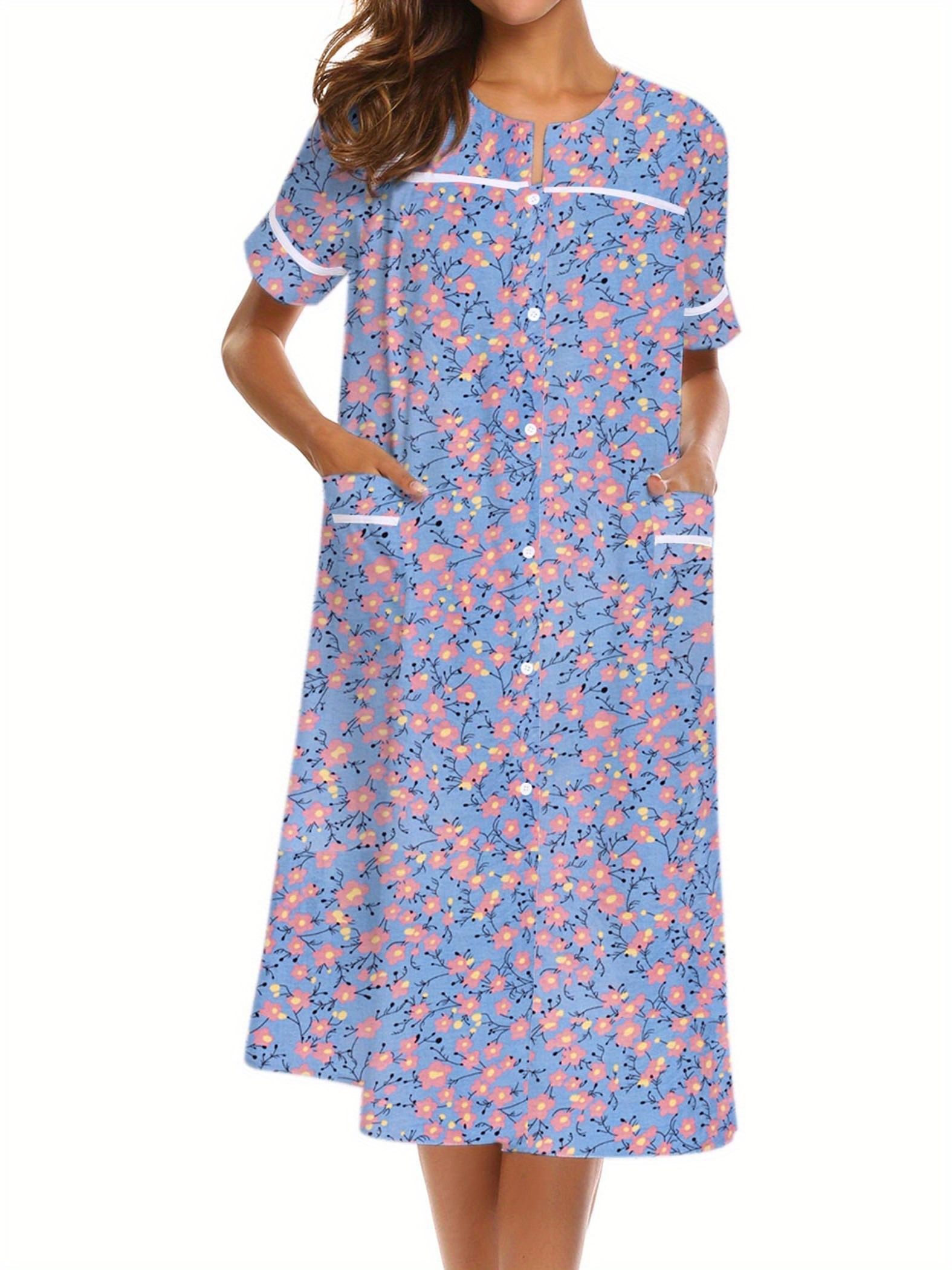 button loungewear duster housecoat short sleeve patio dress - Temu