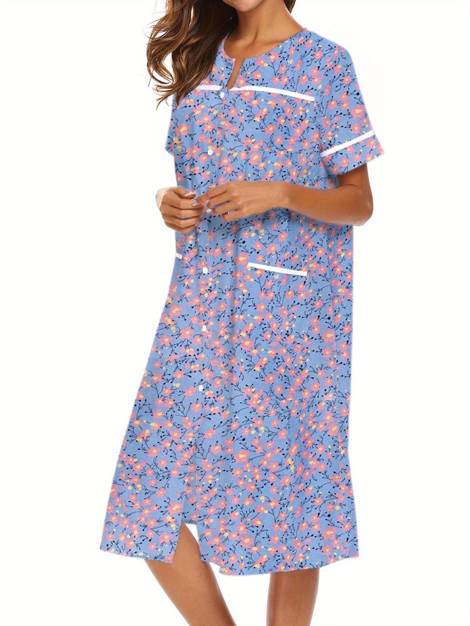 button loungewear duster housecoat short sleeve patio dress - Temu