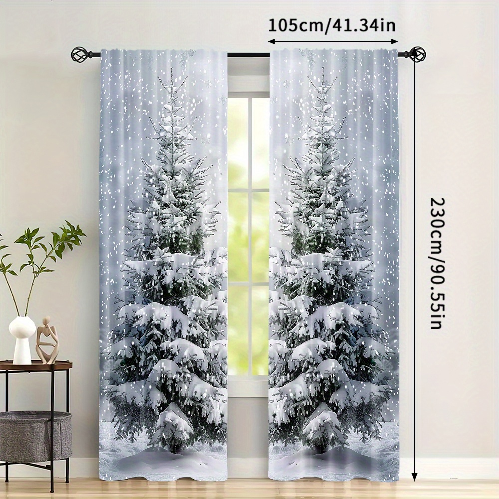 Image of 2pcs, Christmas Tree Curtains, Christmas Decorative Window Drapes, Rod Pocket Window Treatment, For Bedroom Living Room, Home Decoration, Room Decoration