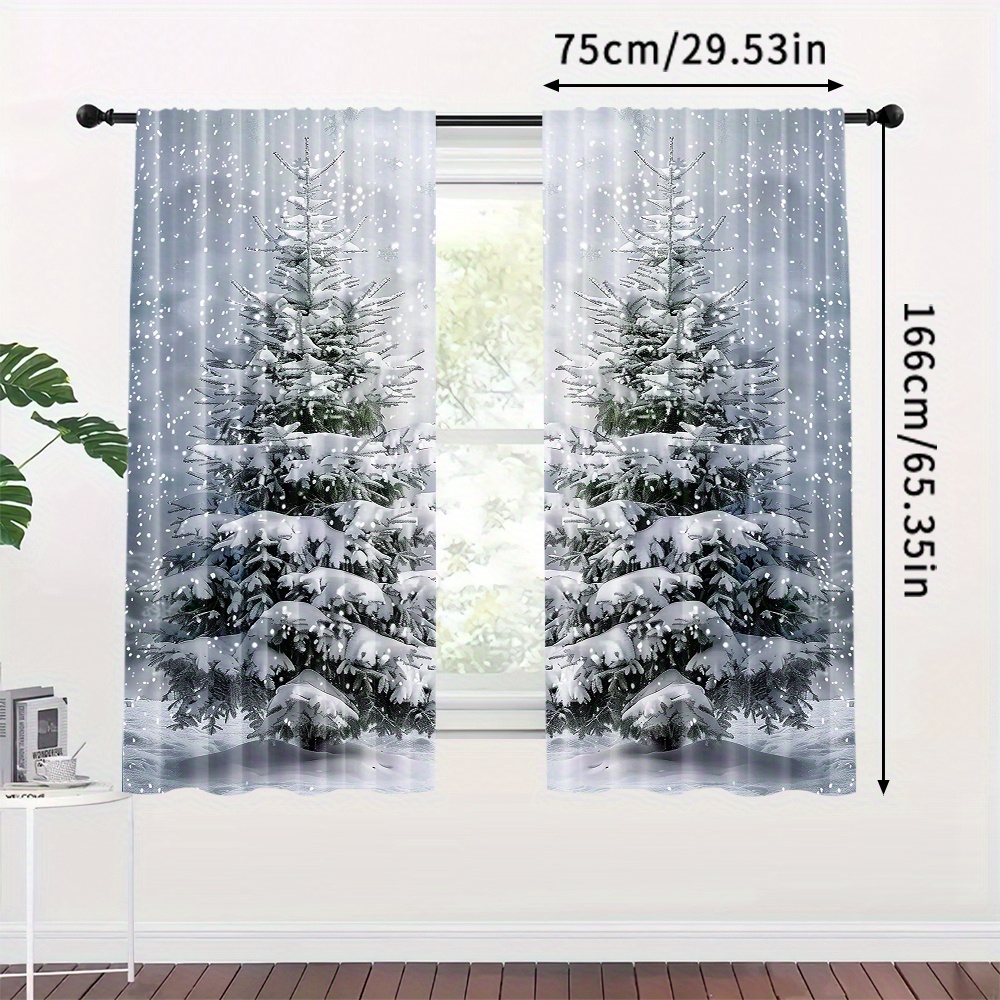 TEMU 2pcs, Christmas Tree Curtains, Christmas Decorative Window Drapes, Rod Pocket Window Treatment, For Bedroom Living Room, Home Decoration, Room