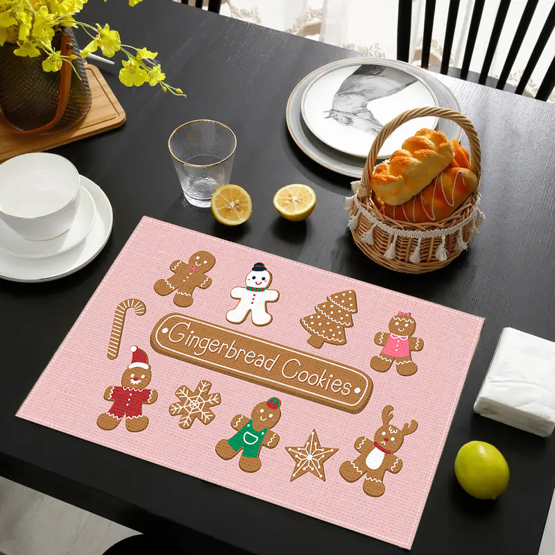 

Christmas Gingerbread Cookies Design Placemats - Set Of 2/4/6, Woven Polyester, Hand Wash Only, Heat Resistant Dining Table Mats, Rectangular Shape - Decorative Holiday Tableware