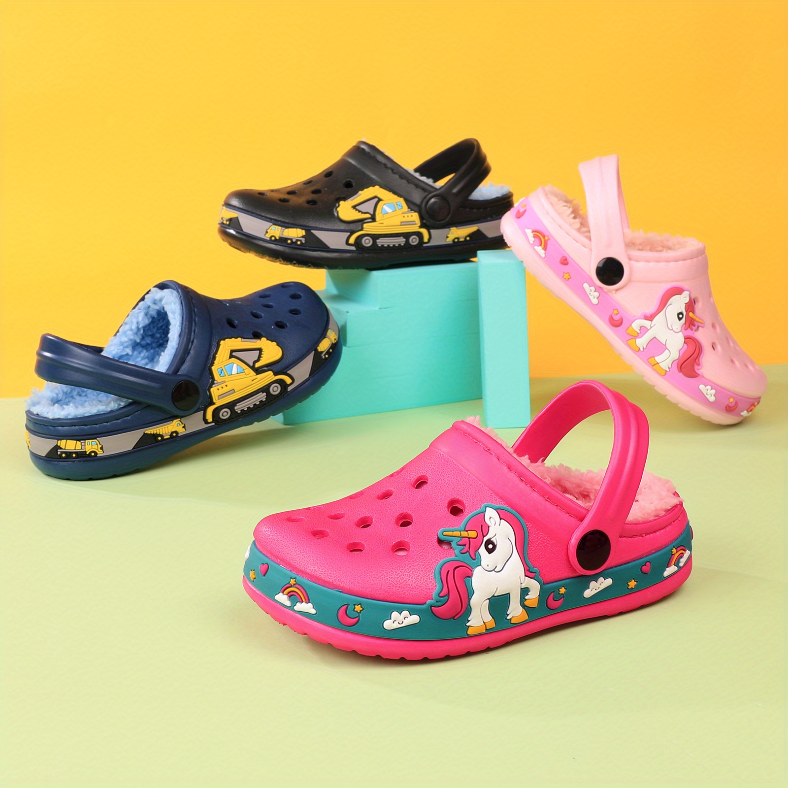 zuecos forro polar niños dibujos animados cómodas cálidas Temu