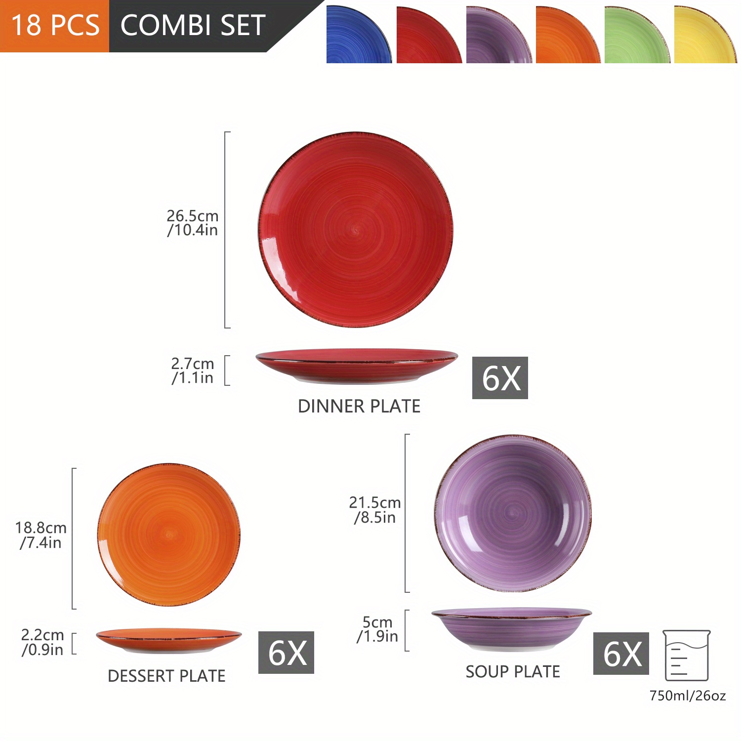 TEMU 18 Mix- Dinnerware Set Of Plates, Plates, Plates Earthenware For 6