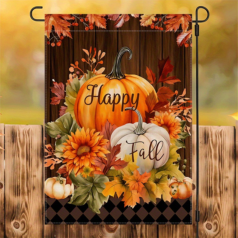 

1pc "happy Fall" Pumpkin & Maple Leaf Burlap Garden Flag - Double-sided, Waterproof, 12x18 Inch - Rustic Autumn Decor For Yard & Patio, Outdoor Garden Decor