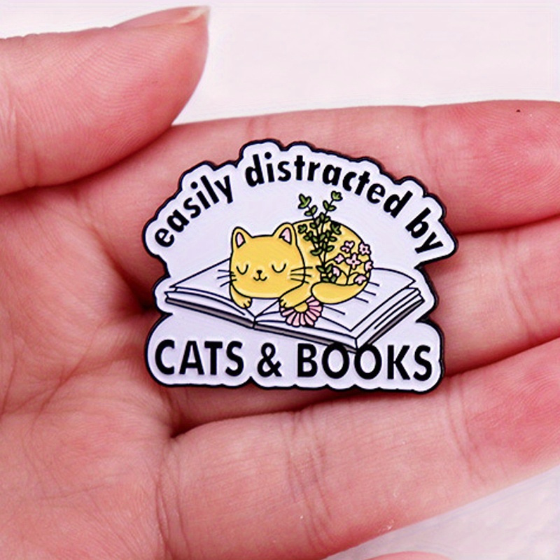 

easy Distracted By Cats & Books" Enamel Pin Brooch - Ideal Gift For Cat Lovers And Bookworms