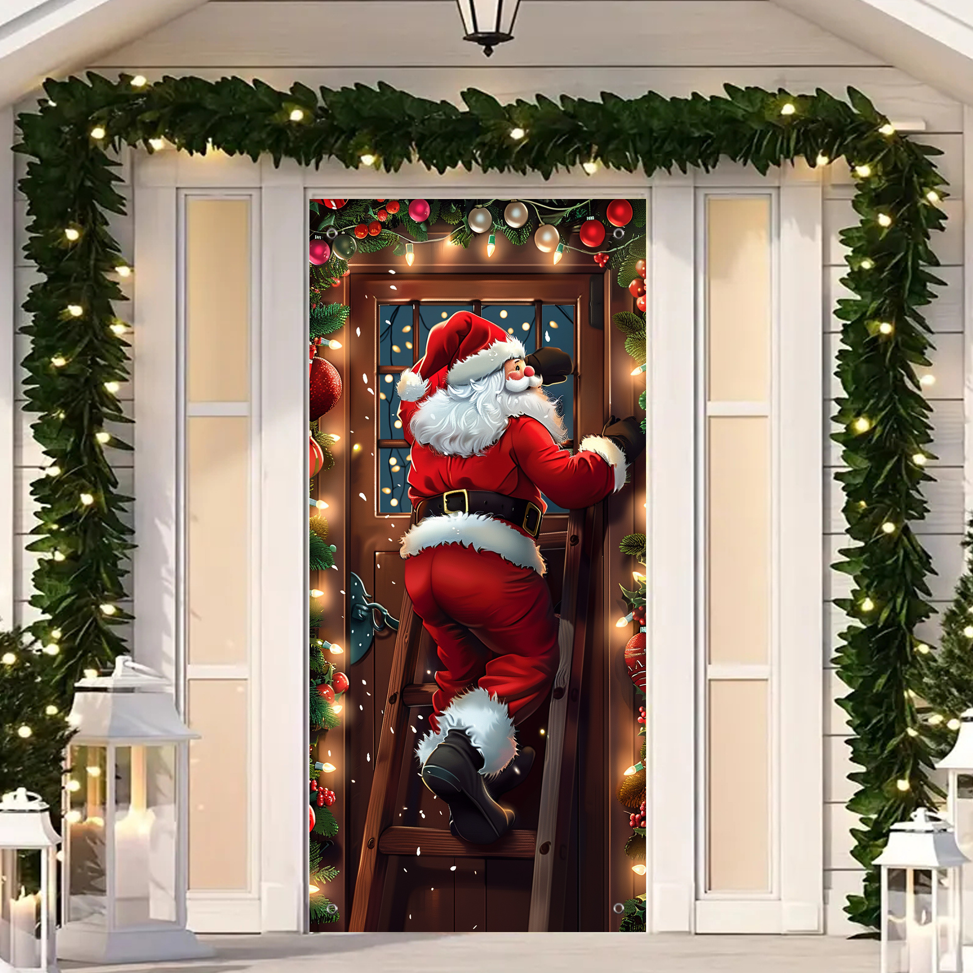 

1pc Christmas Door Cover Banner - Santa Claus Design, Polyester Door Decoration For Holiday Festivities, Outdoor & Party Decor - No Electricity Needed, Universal Fit (35.4"x70.8")