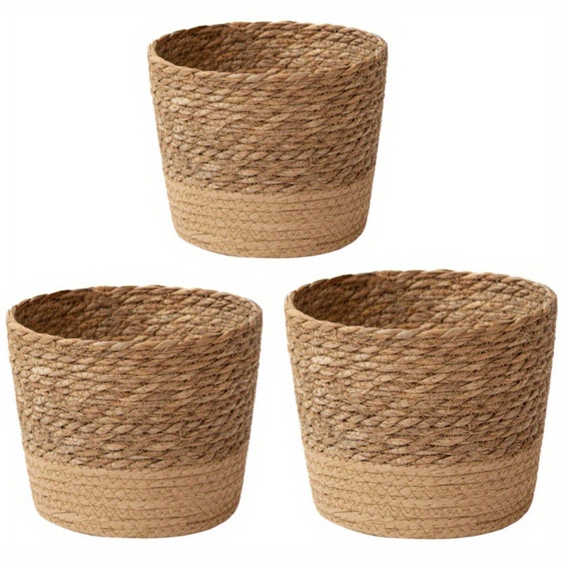 

1pc Seagrass Woven Planter Basket, Fabric Plant Pot Cover For Home Decor, Greenery Storage Bin, Plant Basket