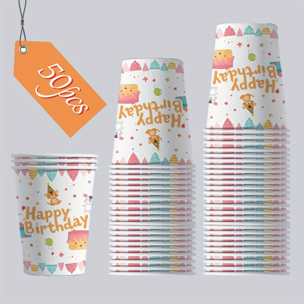   50팩 9oz 종이 생일 컵 - 일회용, 뜨거운 및 차가운 음료를 위한 마시는 컵, 가정, 사무실, 파티, 포틀럭에 이상적 - 전기 필요 없음