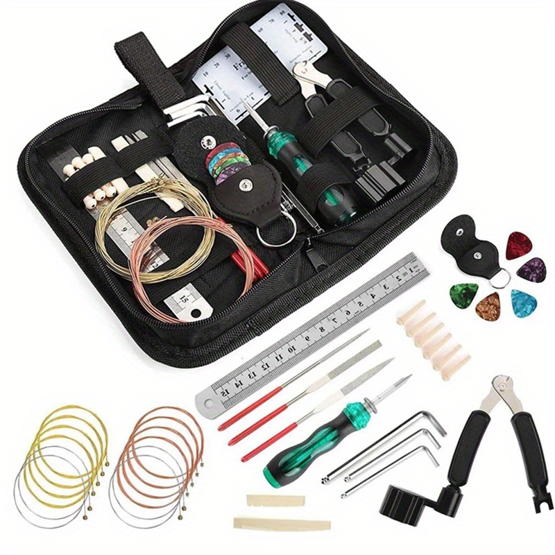 

37pcs Guitar Maintenance And Repair Tool Set, 37 In 1 Repair, Polishing, Measuring, String Guard Accessories, Including Fret Polishing Sandpaper, String Pick, Nut Combination