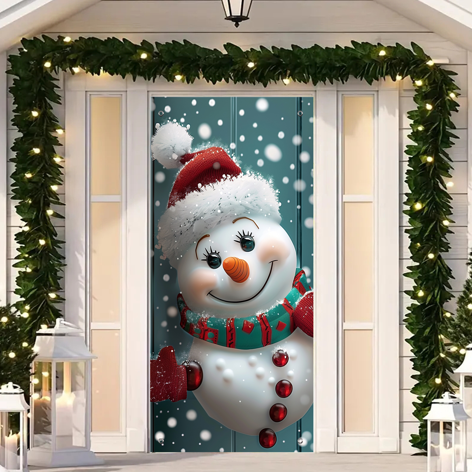 

Polyester Christmas Snowman Door Banner, 1pc, No Electricity Needed, Festive Door Cover Decoration, Xmas Party Photo Backdrop, Holiday Indoor Outdoor Decor, Universal Fit (35.4" X 70.8")