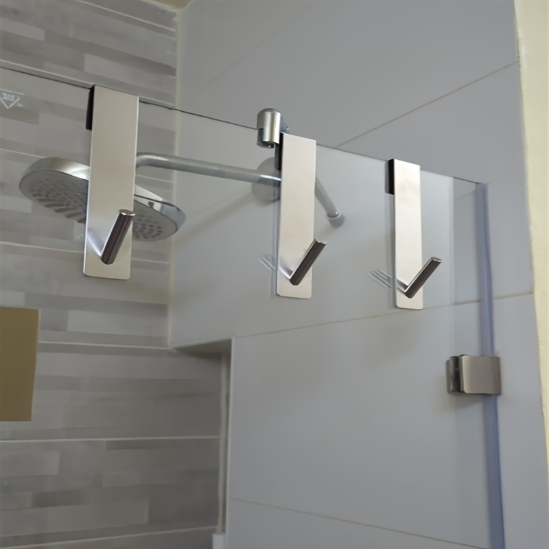 

Stainless Steel Over Glass Door Shower Towel Rack: S-shaped Bathroom Robe Hanger With Holder Hooks