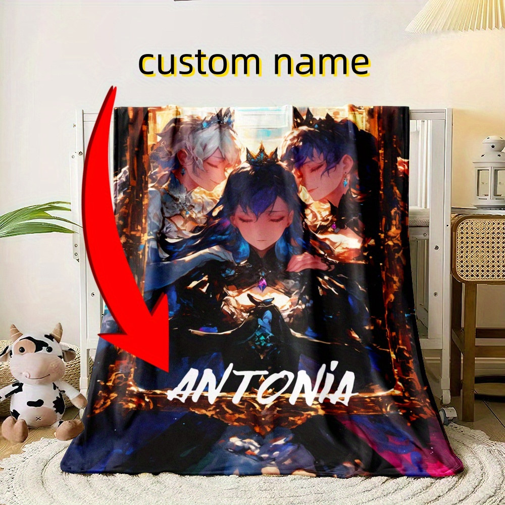 

Customizable Flannel Throw Blanket With Adventure Manga - Personalized Name, Knitted Polyester, Digital Printing, Tear-resistant, Contemporary Design For Sofa, Bed, Office - Ideal Gift For All