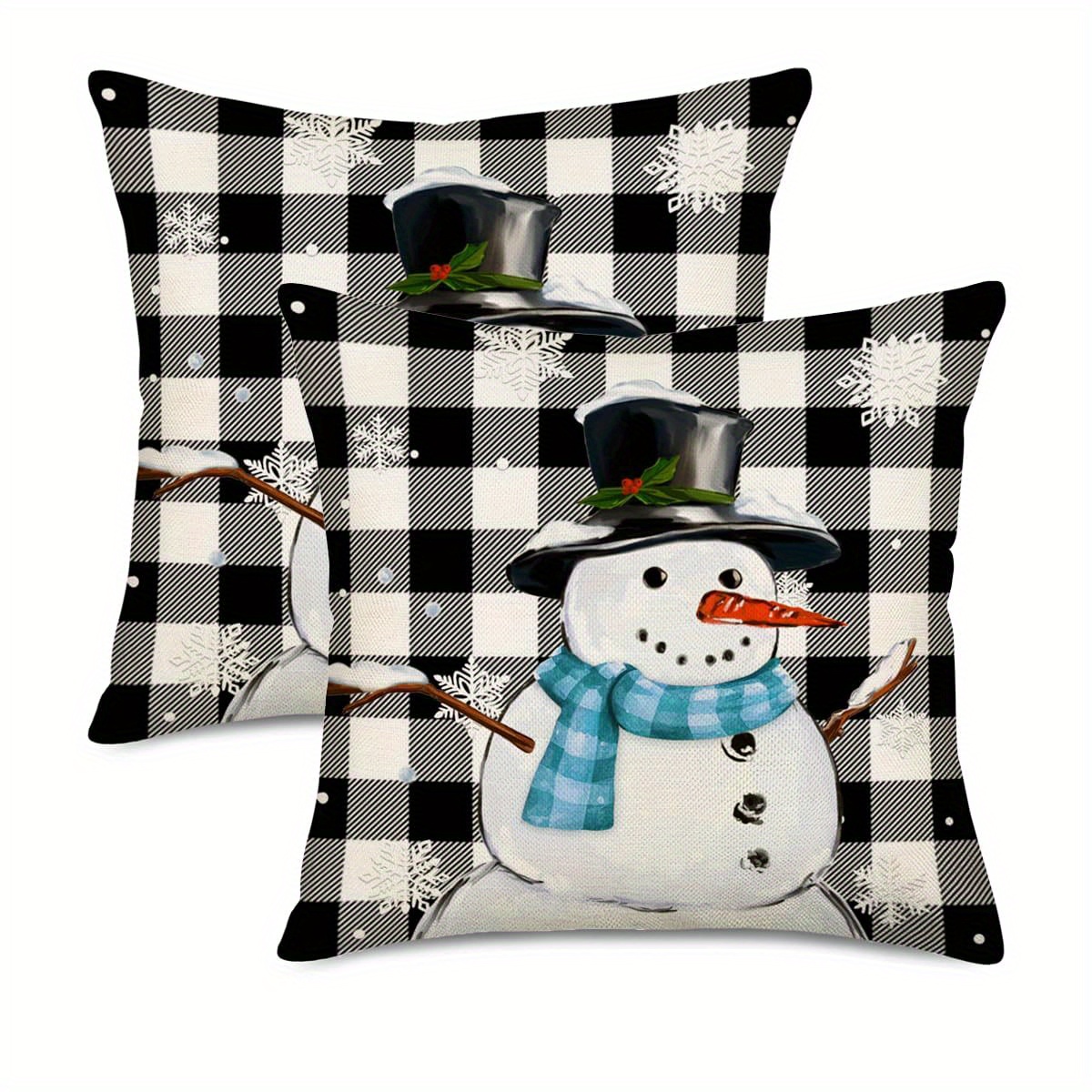 

2pcs , 18x18 - Snowman & For Christmas Decor, Checkered, Zip ,