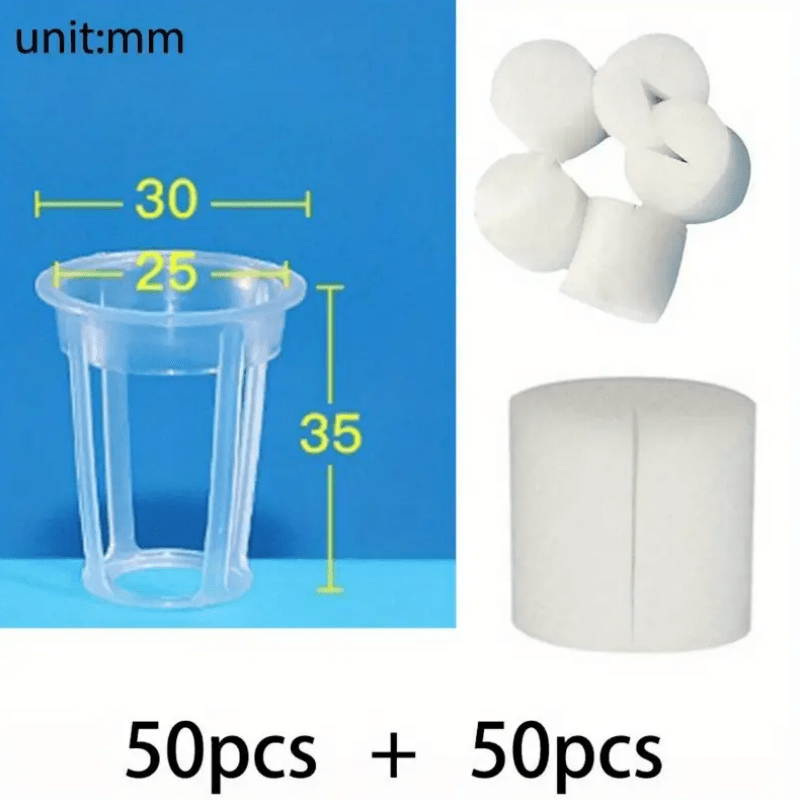 Image of -pack Hydroponic Planting Basket Kit - 50 Round Plastic Net Cups & 50 Sponges, Soilless Vegetable Growth Containers For Garden Cloning Supplies, 1.18" Diameter