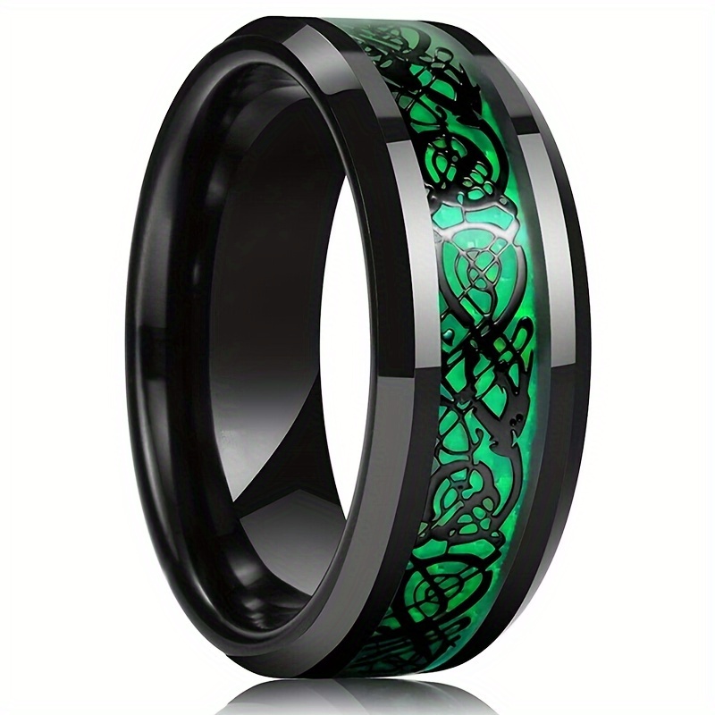 

1 Fashionable Men's Tungsten Steel Celtic Dragon Ring, Men's Green Wedding Ring Jewelry