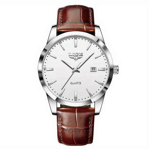 men women s business quartz watch dial with case brown pu leather strap date display three needle elegant design for professional wear formal accessory sleek pu leather strap watch suitable for women women