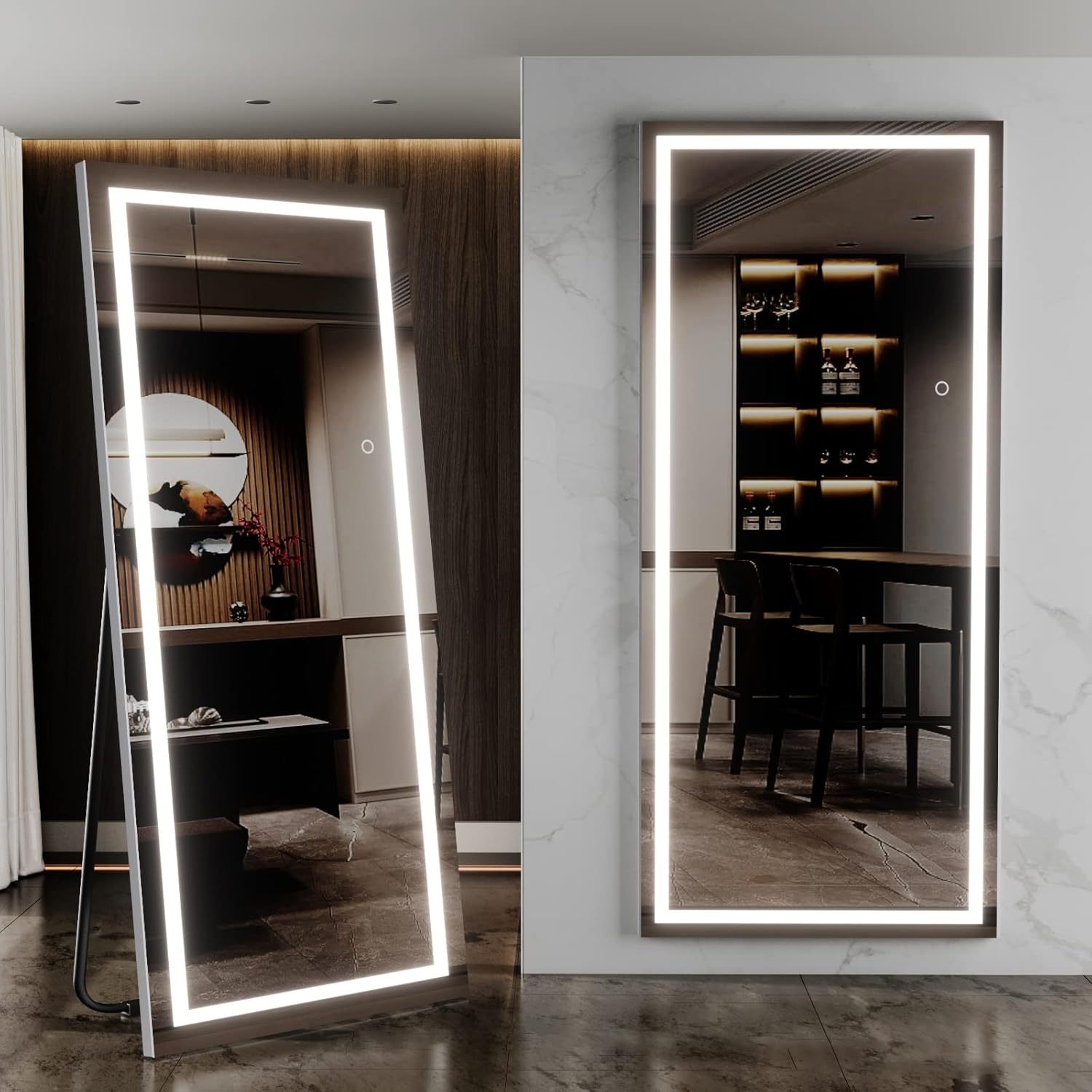 

Led Lighted Full Length Mirror With Touch Sensor, 64x21 Inches, Free Standing Or Wall Mount