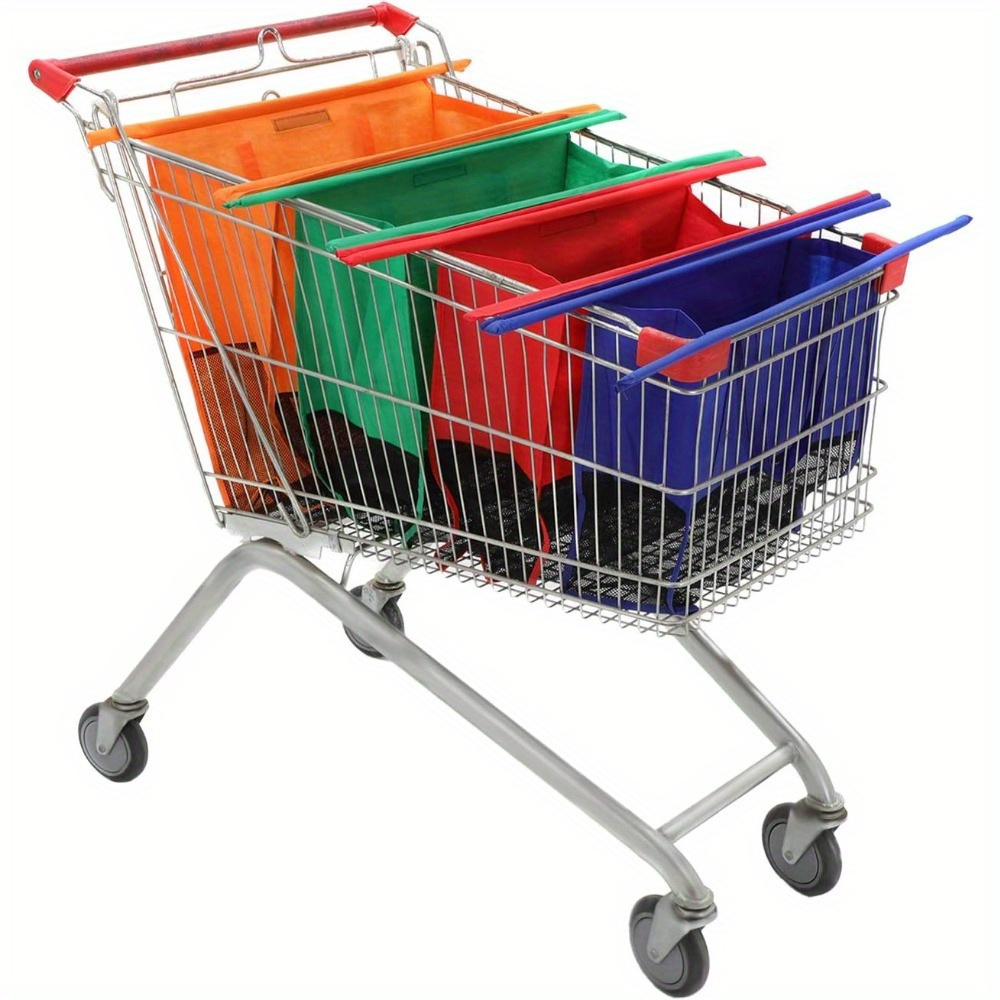 TEMU 4pcs/8pcs Grocery Shopping Cart Bags With Handles, Foldable Portable Shopping Bag Trolley Bags Reusable Shopping Bags Folding Supermarket