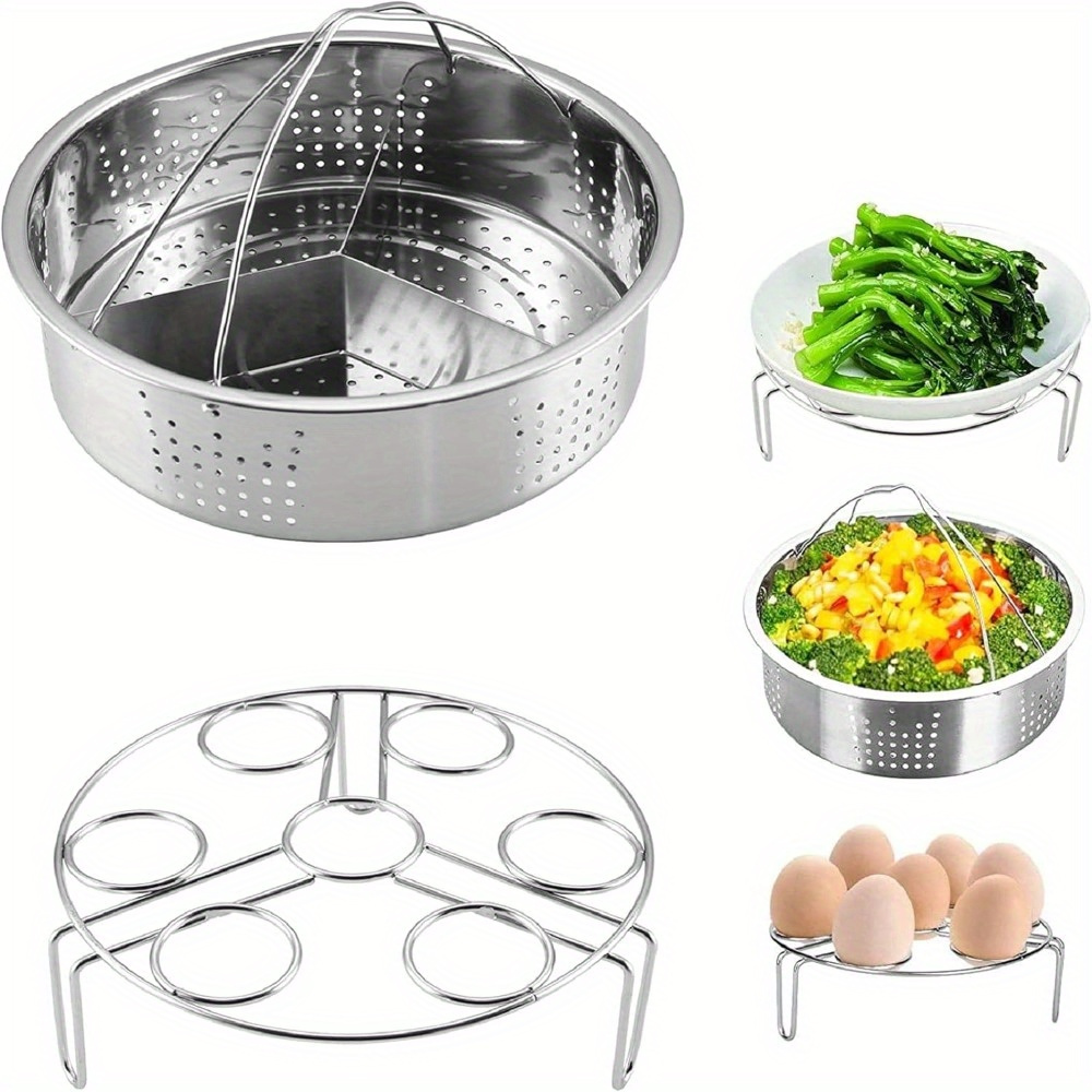 TEMU 3pcs Steamer Basket Rack Set Stainless Steel Trio Separator Set Pressure Cooker Accessories Steam Basket With Egg Steamer Rack Divider For