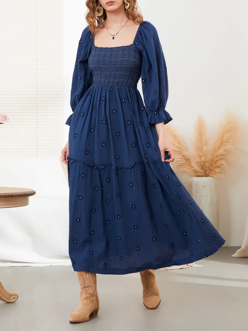elegant mustard yellow floral embroidered midi dress puff - Temu elegant mustard yellow floral embroidered midi dress puff - Temu