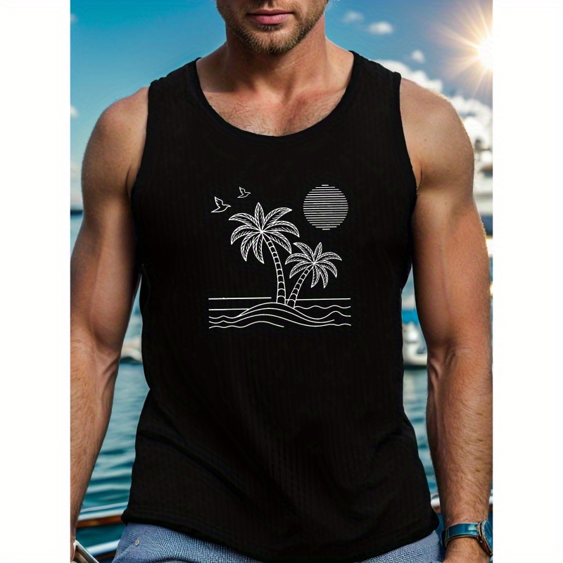 

Standard Size Men's Tank Top With A Minimalist Tropical