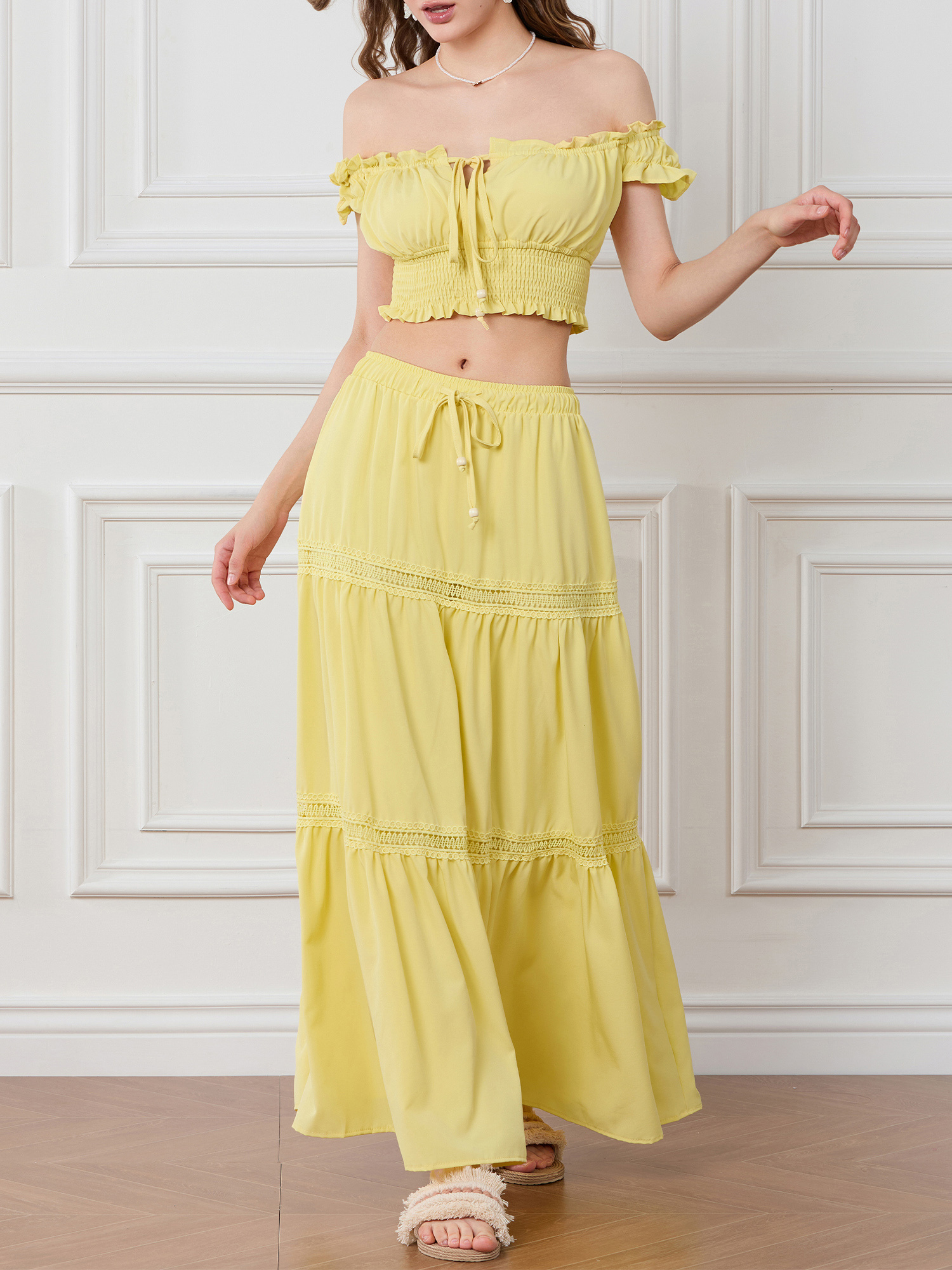 boho chic 2pcs set for women, off shoulder crop top high waist