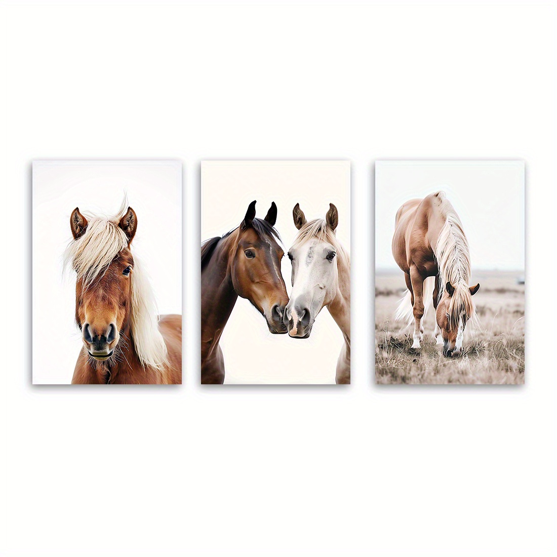 

Set Of 3 Contemporary Horse Canvas Wall Art Prints – Vintage Equestrian Theme Home Decor For Living Room, Bedroom – Unframed, General Fit, No Electricity Required, No Feathers, Modern Style