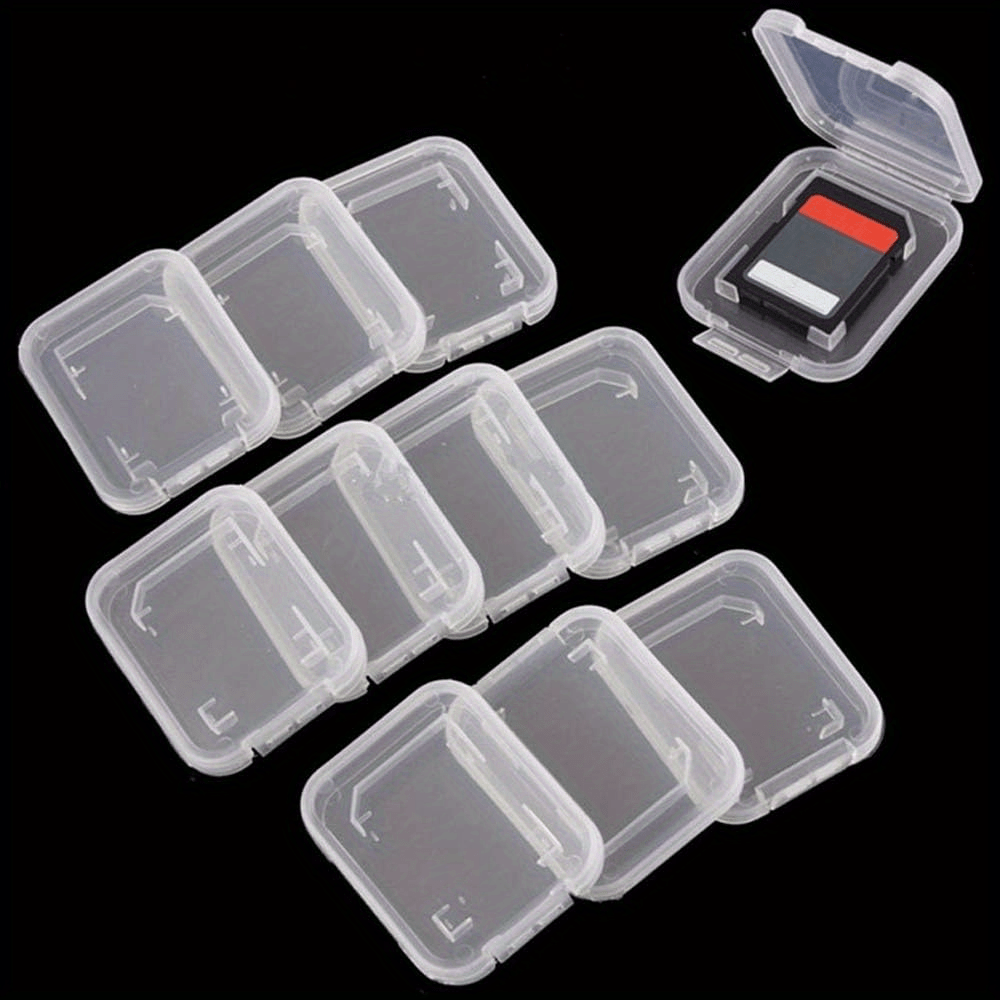 

10 Pcs Premium Hard Plastic Storage Boxes: Compatible With Sd, Mmc, Sdhc Pro Duo, Clear Flip-top Abs Cases For Trading Cards, Non-waterproof, Compact And Durable Design