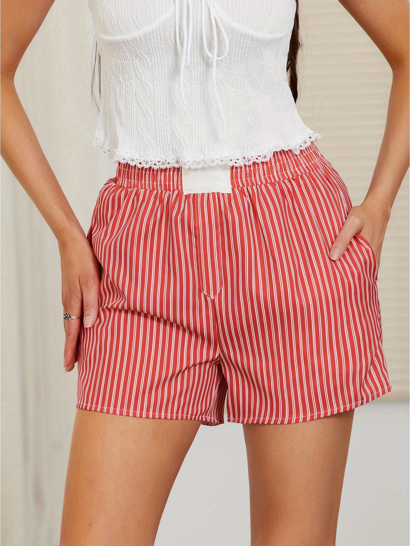 3pcs womens y2k striped shorts high elastic waist adjustable - Temu