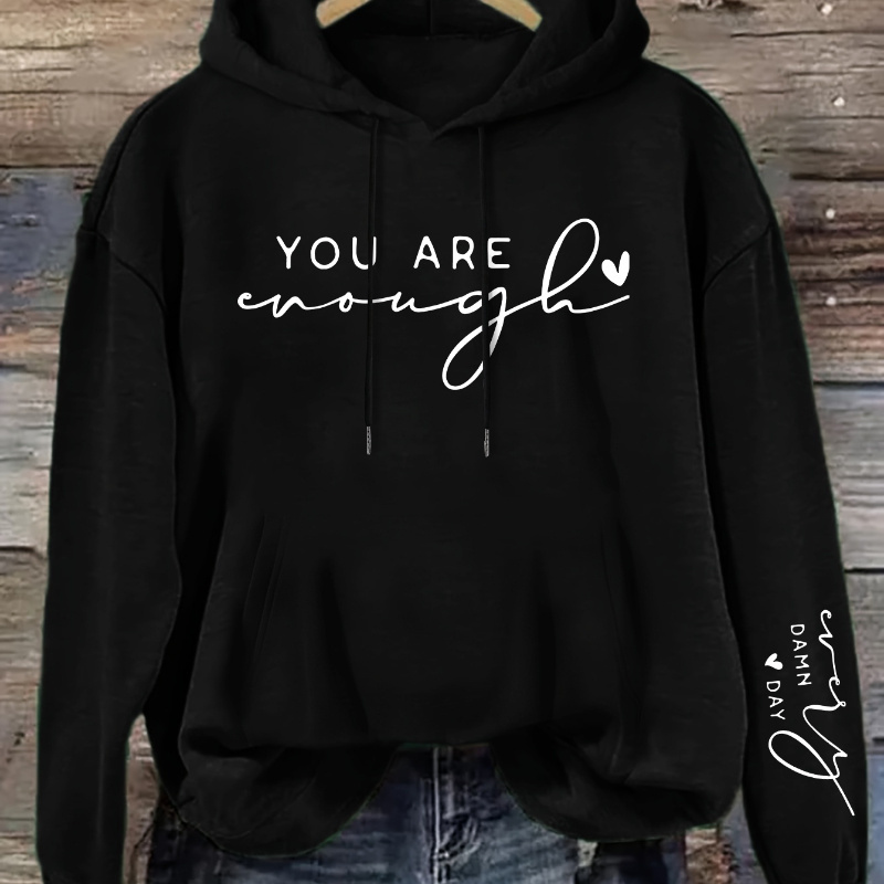 

Letter Print Kangaroo Pocket Hoodie, Casual Long Sleeve Drawstring Hooded Sweatshirt For Fall & Winter, Women's Clothing