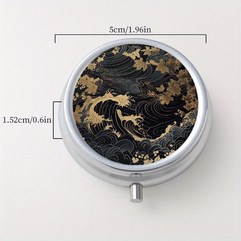 Wave Pattern Round Pill Case 3 Compartments Medicine Organizer Box