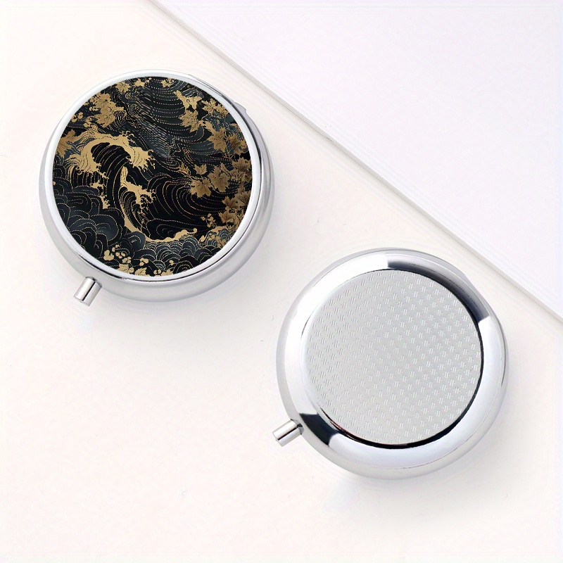 Wave Pattern Round Pill Case 3 Compartments Medicine Organizer Box