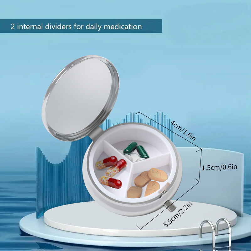 Wave Pattern Round Pill Case 3 Compartments Medicine Organizer Box