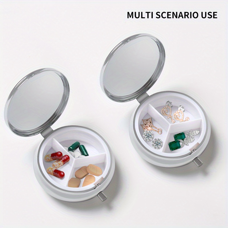 Wave Pattern Round Pill Case 3 Compartments Medicine Organizer Box