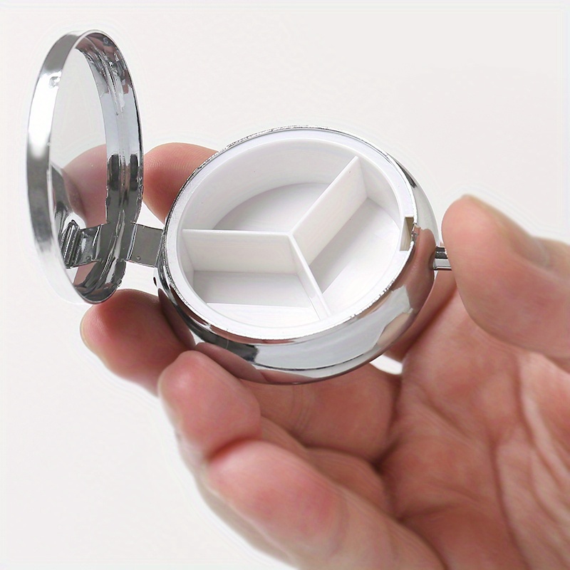 Wave Pattern Round Pill Case 3 Compartments Medicine Organizer Box