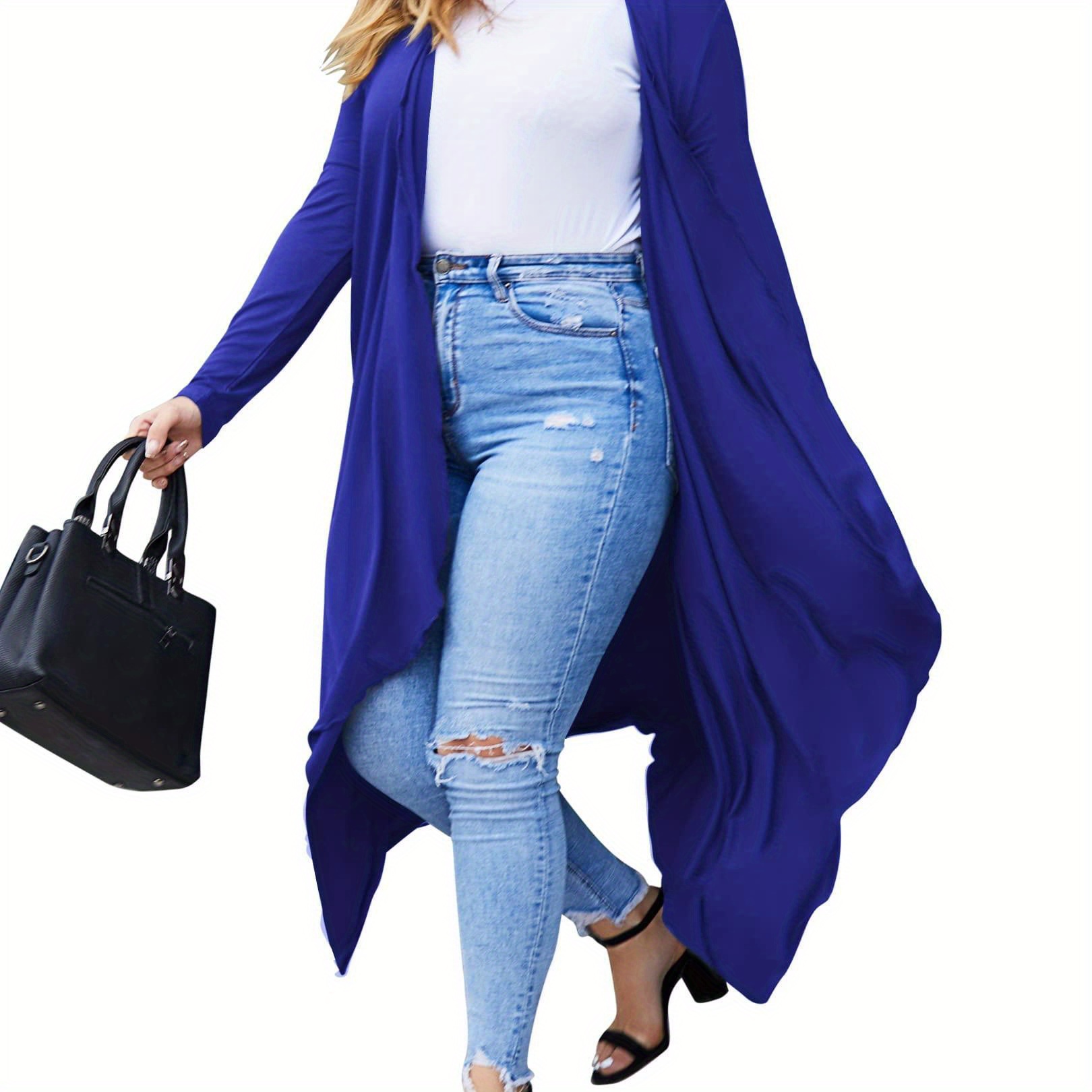 

Plus Size Open Front Duster Cardigan, Casual Long Sleeve Lightweight Cardigan, Women's Plus Size Clothing