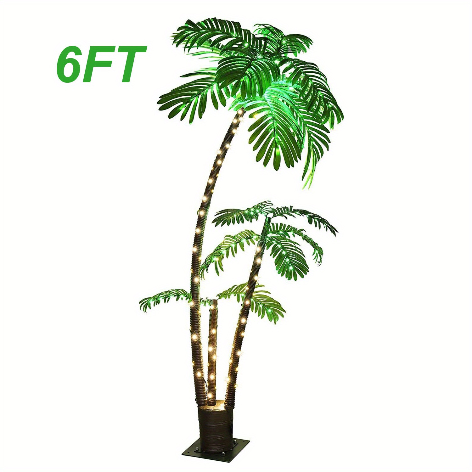 

6ft Lighted Palm Tree Artificial Palm Tree Decor For Outdoor, Fake Tree With 8 Different Lighting Modes For Patio, Yard, Garden, Pool Beach, Hawaiian Bar, Tropical Party