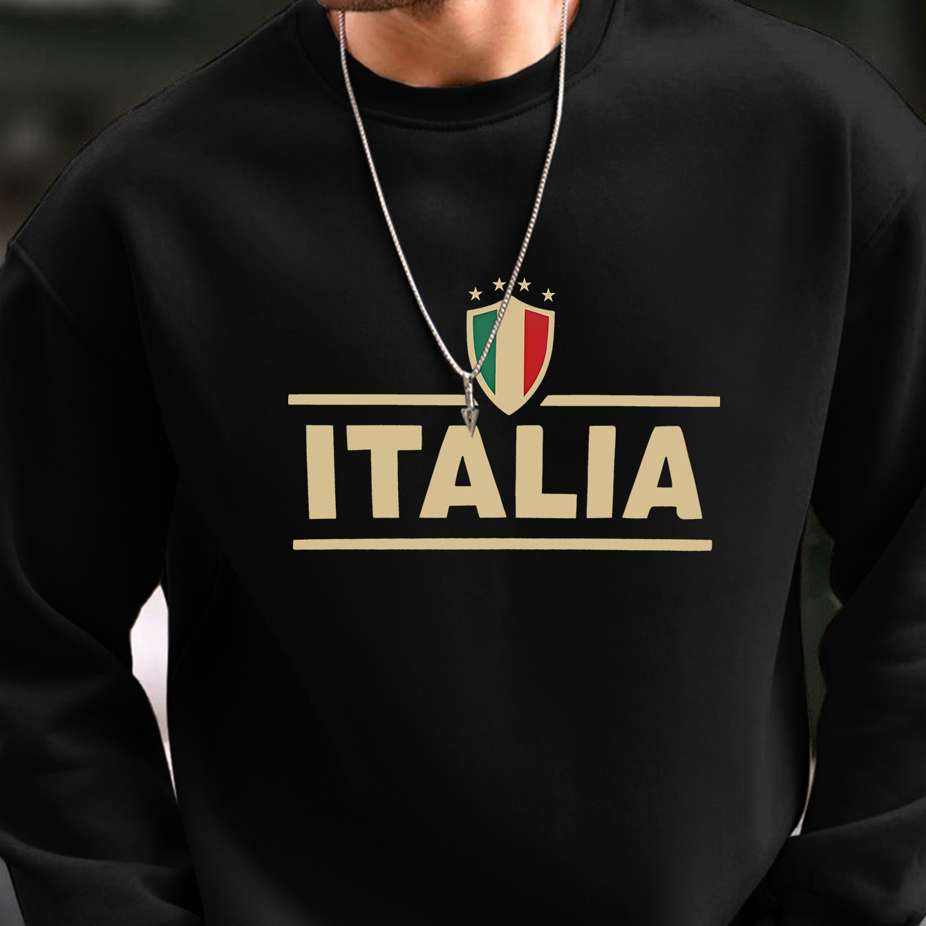 

Italia Flag-inspired Men's Sweatshirt - Casual & Comfortable With Stretch Fabric, Letter For Spring/autumn