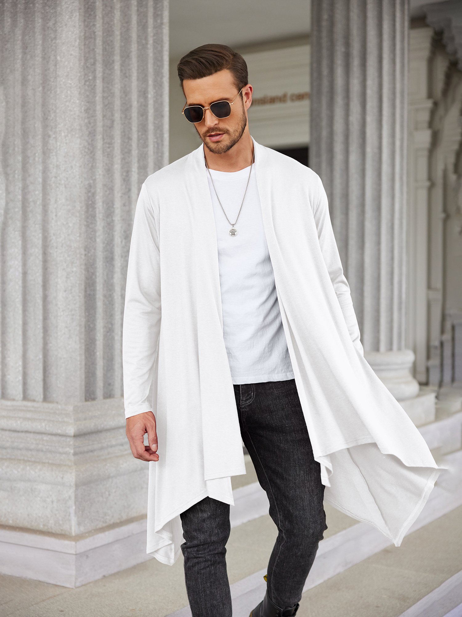 Beach Cover Up For Men COOFANDY Men's Ruffle Shawl Collar Cardigan