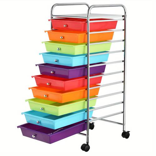 10 drawer rolling storage cart organizer multicolor