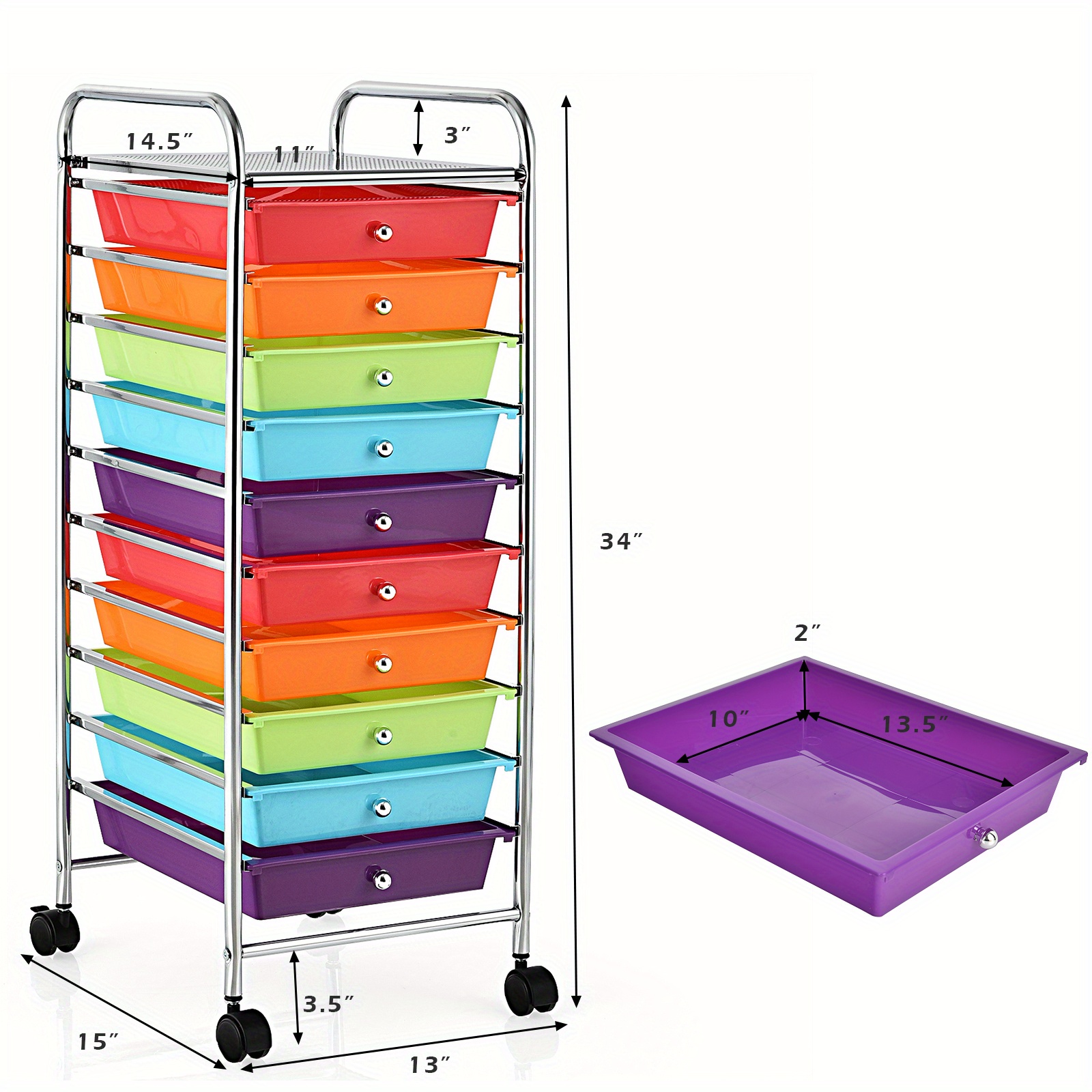 item picture   10 drawer rolling storage cart     organizer multicolor