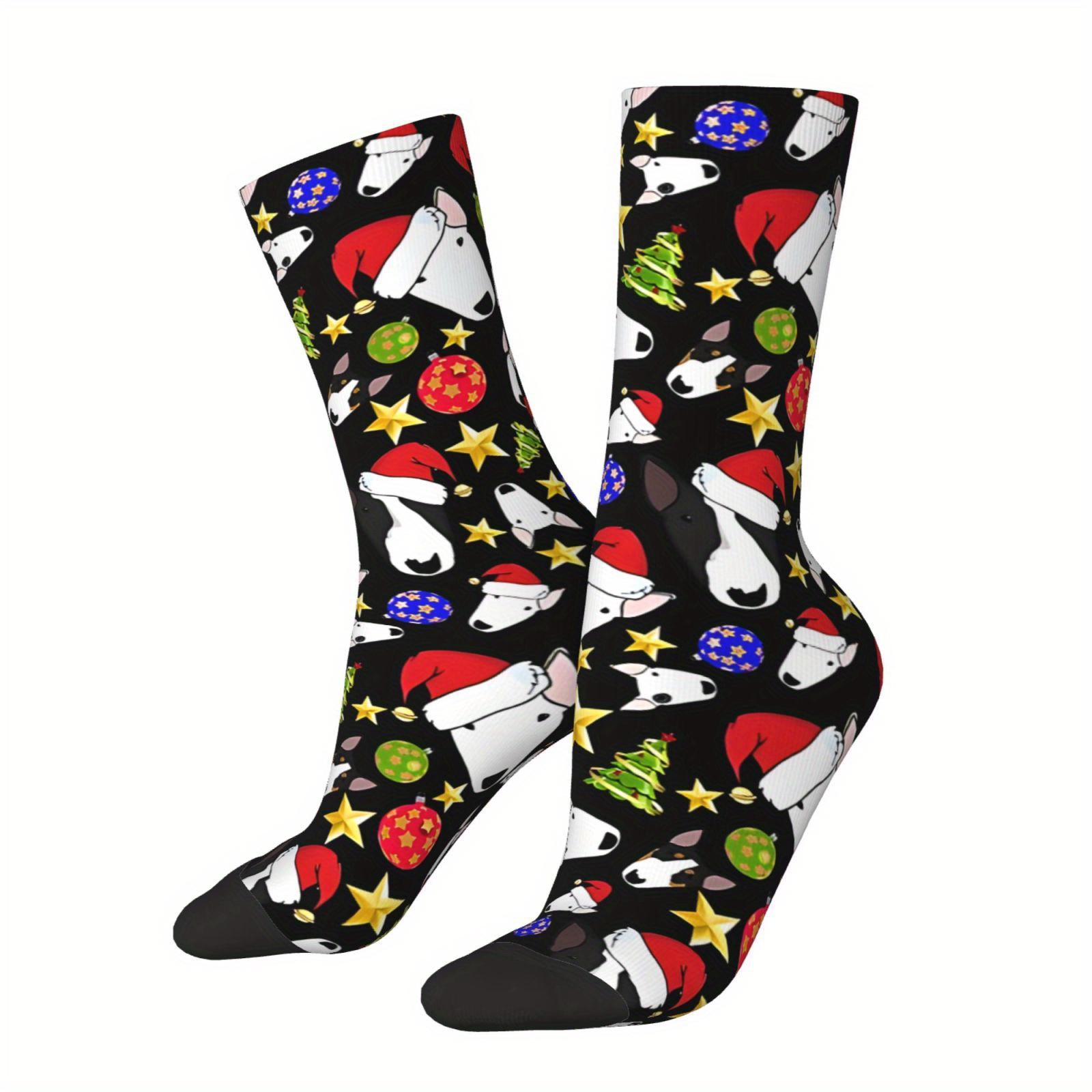 

Festive Bull Terriers Christmas Socks - Retro Harajuku Hip Hop Novelty Casual Crew For Men