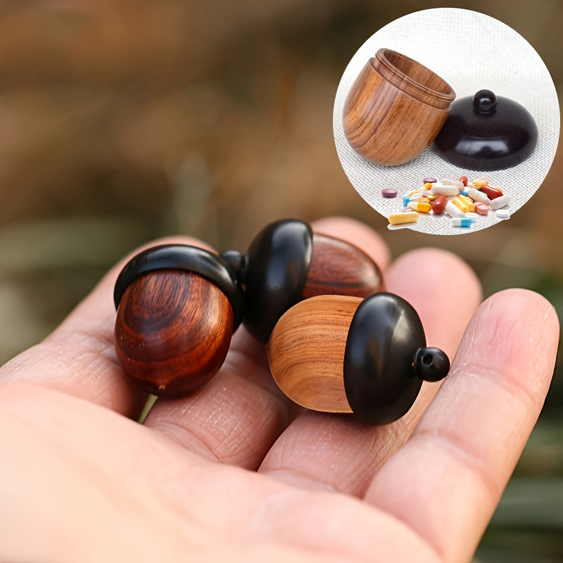 

2pcs Mini Wooden Pill Boxes - Portable & Compact Medicine Storage, Ideal For Travel & Outdoor Use, Diy Keychain Accessory