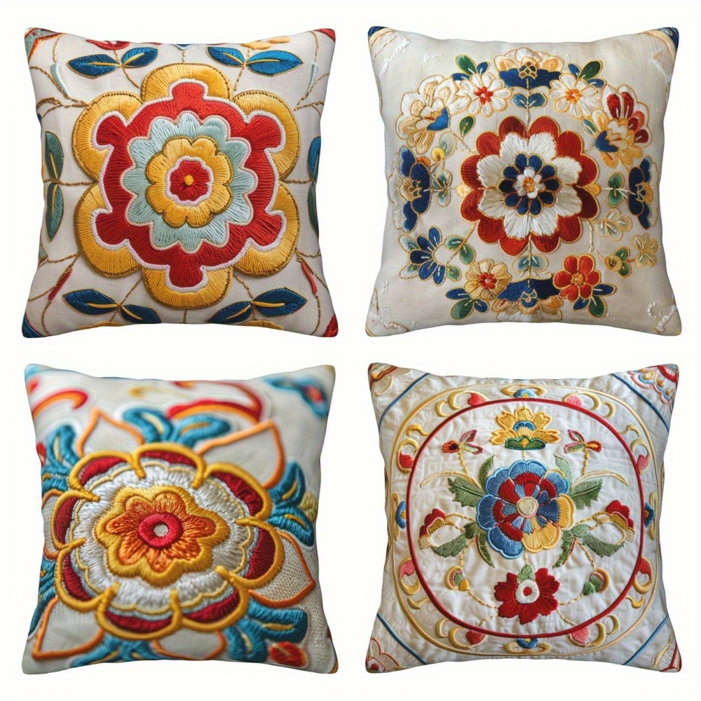 

4pcs Rustic Floral Throw Pillow Covers, 18x18 Inch - Soft Short Plush, Machine Washable, Zip Closure For Living Room, Bedroom, Office Decor (pillow Inserts Not Included)