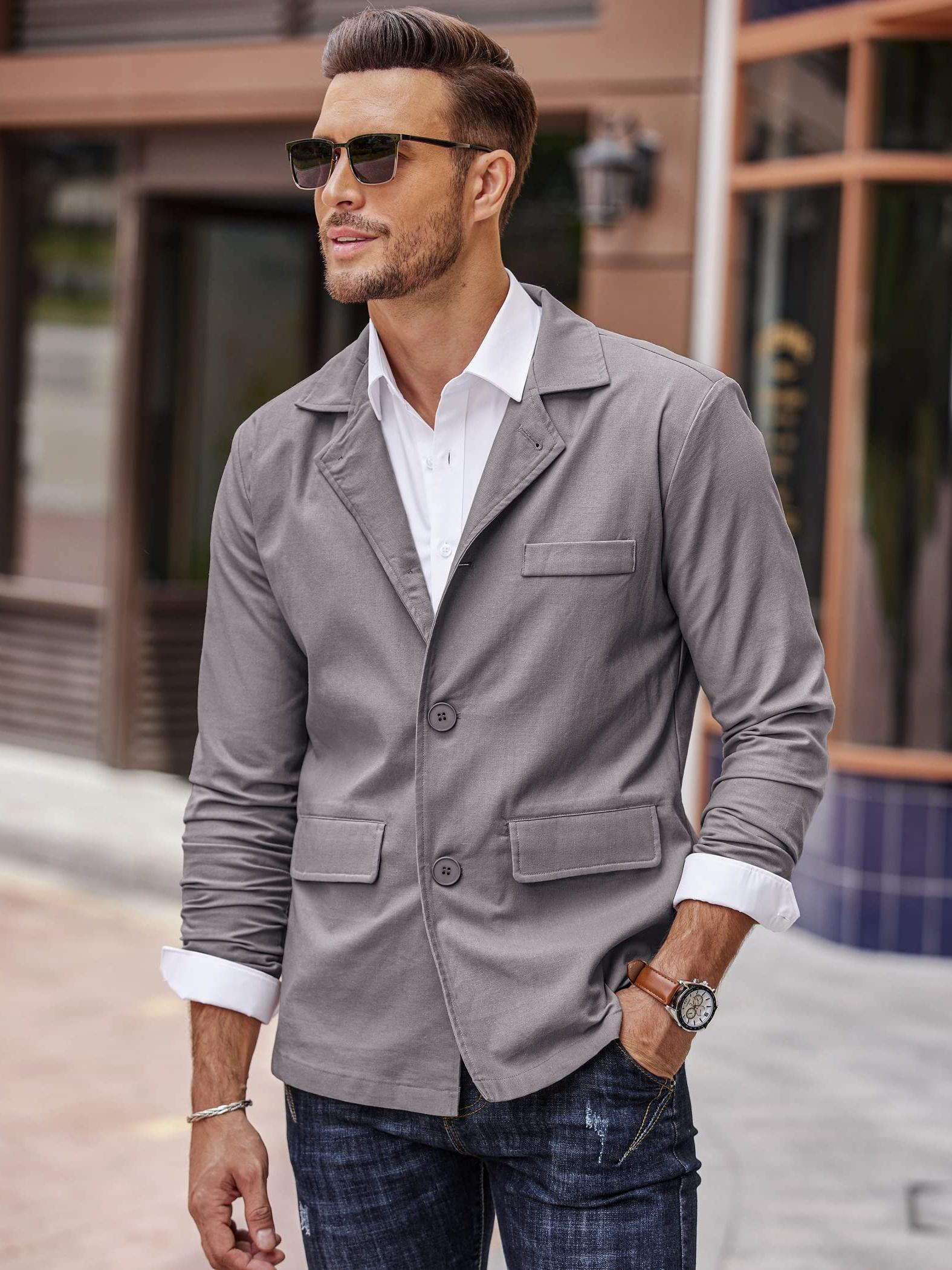Chaqueta De Traje De Lino Para Hombre - Cuello Chal, Informal, Verano, Un Solo Pecho, Estilo Sport