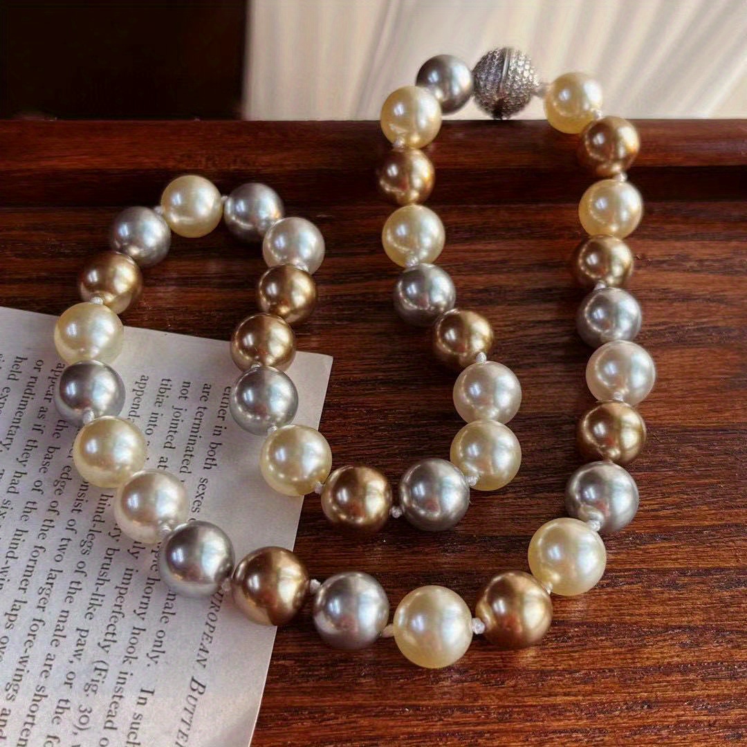 1pc large particle 10mm   pearl necklace   light brown warm color   pearl necklace autumn and winter regular sweater chain suitable for   travel parties and gift   details 2