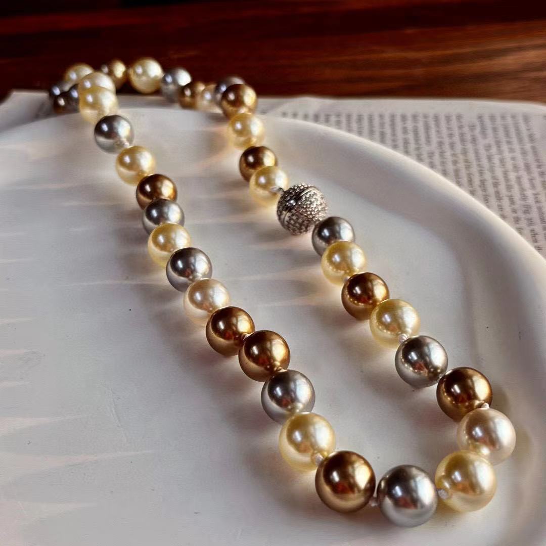 1pc large particle 10mm   pearl necklace   light brown warm color   pearl necklace autumn and winter regular sweater chain suitable for   travel parties and gift   details 4