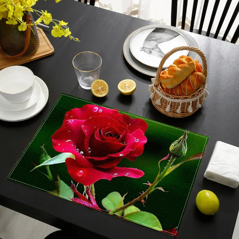 

Artistic Floral Place Mats For Dining Table - Woven Polyester, Heat-resistant, Fade-resistant, Rectangular Table Mats For Kitchen Decor, Party Accessory - 2pcs/4pcs/6pcs Set